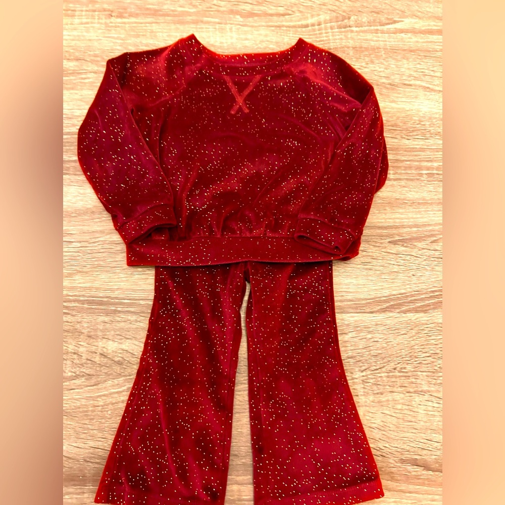 2T Cat and Jack - Red/maroon with gold glitter toddler sweat outfit.